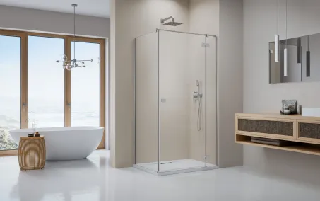 Essenza Brushed Nickel ﻿KDJ szögletes ﻿szálcsiszolt króm zuhanykabin 120x90 átlátszó jobbos