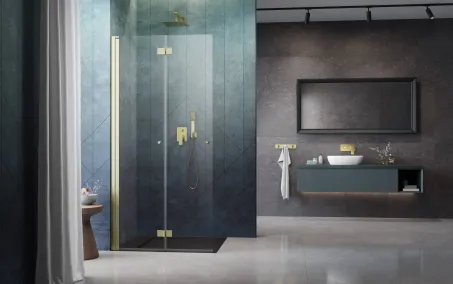 Nes Brushed Gold Walk-in KDD-B szálcsiszolt arany zuhanyfal 90 átlátszó balos