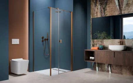 Nes Brushed Copper KDS I szögletes szálcsiszolt réz zuhanykabin 140x90 átlátszó jobbos