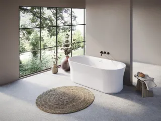 Ypsilon 180x80 akrilkád, fehér szabadonálló, fehér/fekete/króm lefolyó