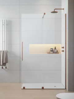 Furo Brushed Copper Walk-in szálcsiszolt réz zuhanyfal 160 balos átlátszó