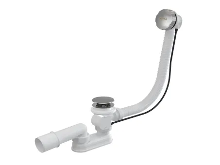 Kád le/túlfolyószett 570mm bovdenes, kerek és krómozott fedél