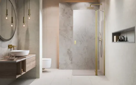 Nes Brushed Gold Walk-in KDD II szálcsiszolt arany zuhanyfal jobbos
