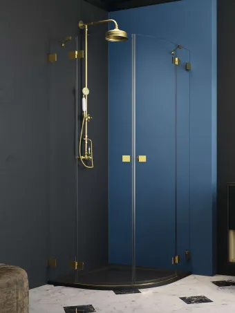 Essenza Pro Gold PDD íves arany zuhanykabin 80x80 átlátszó