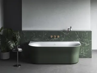 Ypsilon Wall 178x86, akrilkád, Grey Green/fehér, szabadonálló, fehér/fekete/króm lefolyó