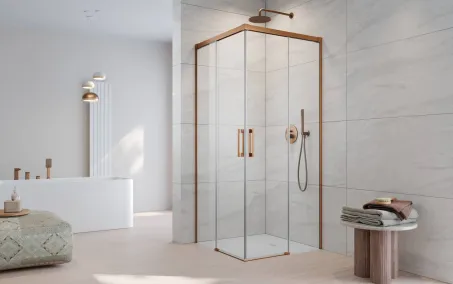 Idea Brushed Copper KDD szögletes szálcsiszolt réz zuhanykabin 75x90 átlátszó