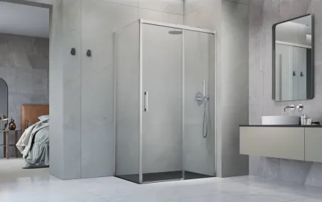 Idea Brushed Nickel KDJ szögletes szálcsiszolt króm zuhanykabin 140x120 átlátszó jobbos