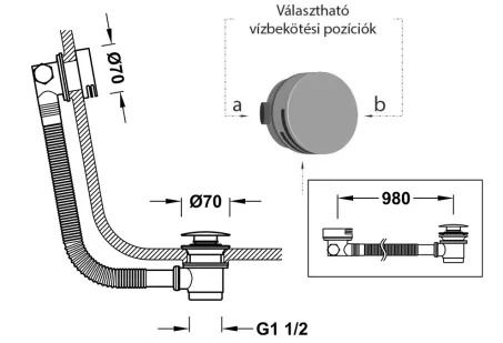 Vízfeltöltős, Click-Clack le- és túlfolyó kerek - króm