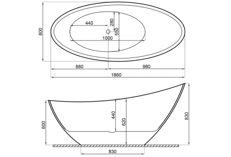 Paradise szabadon álló akril kád 180x80 fényesfekete előlappal