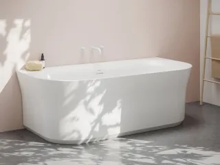 Ypsilon Wall 178x86 akrilkád, fehér, szabadonálló, fehér/fekete/króm lefolyó