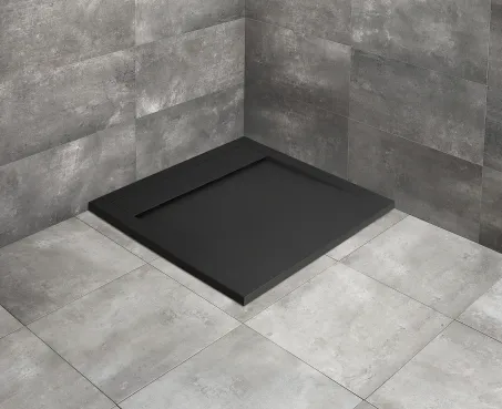 Teos C szögletes lapos fekete zuhanytálca 90x90 fekete, ajándék szifonnal