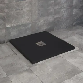 Kios C szögletes lapos fekete zuhanytálca 90x90 fekete, ajándék szifonnal