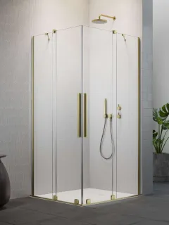 Furo Brushed Gold KDD szögletes szálcsiszolt arany zuhanykabin 80x80 átlátszó