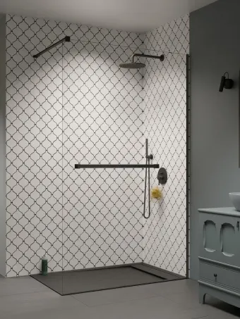 Modo New Brushed Gunmetal II Walk-in szálcsiszolt fegyvermetál zuhanyfal törölközőtartóval 90 átlátszó