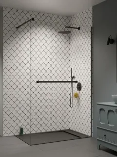 Modo New Brushed Gunmetal II Walk-in szálcsiszolt fegyvermetál zuhanyfal törölközőtartóval 105 átlátszó