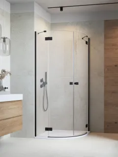 Essenza Black PDD íves fekete zuhanykabin 90x80 átlátszó