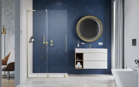 Furo SL Brushed Gold Walk-in szálcsiszolt arany zuhanyfal 100 átlátszó jobbos
