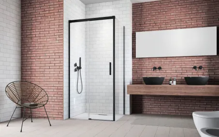Idea Black KDJ szögletes fekete zuhanykabin 150x90 átlátszó balos