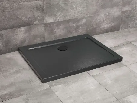 Doros Stone D szögletes lapos fekete zuhanytálca 130x90 fekete, ajándék szifonnal