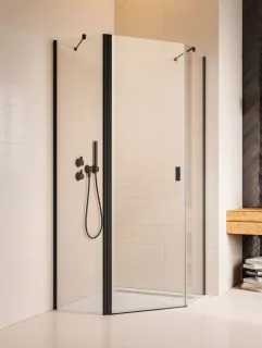 Nes Black PTJ szögletes fekete zuhanykabin 90x80B átlátszó, balos, ajtó a hosszabb oldalon
