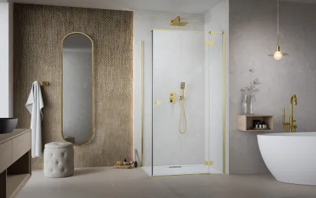 ﻿﻿Essenza Gold ﻿KDJ szögletes ﻿arany zuhanykabin 120x75 átlátszó balos