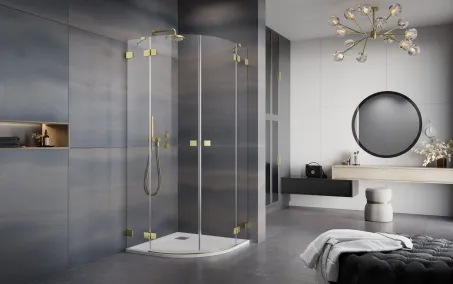 Essenza Pro Brushed Gold PDD íves szálcsiszolt arany zuhanykabin 90x100 átlátszó