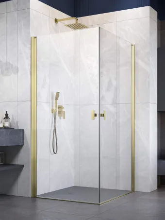 Nes ﻿Brushed Gold KDD I﻿ szögletes szálcsiszolt arany zuhanykabin 90x80 átlátszó