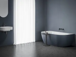 Freedom Wall Tec 170x87, akrilkád, Deepsea Blue/fehér, fehér/fekete/króm lefolyó