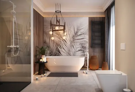 Violet szabadon álló műmárvány kád fekete előlappal