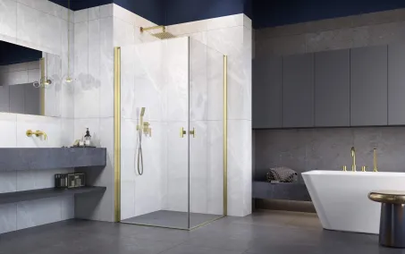 Nes ﻿Brushed Gold KDD I﻿ szögletes szálcsiszolt arany zuhanykabin 90x90 átlátszó