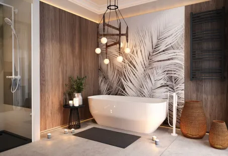 Violet szabadon álló műmárvány kád fehér előlappal