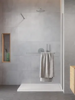 Modo New Brushed Nickel II Walk-in szálcsiszolt króm zuhanyfal törölközőtartóval 95 átlátszó