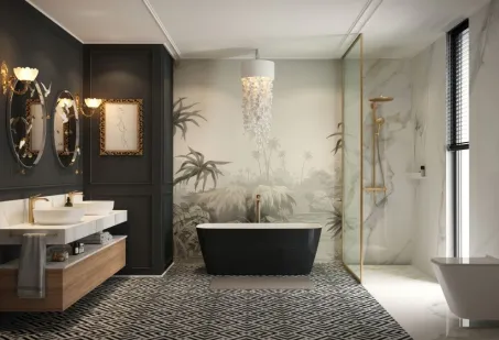 Jasmine szabadon álló műmárvány kád 151x72 fekete előlappal