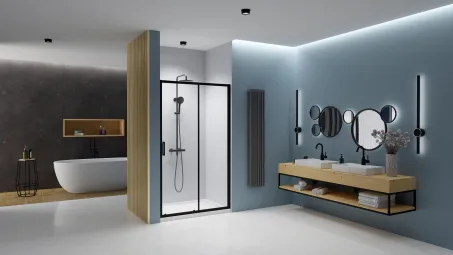 Premium Pro Black DWJ fekete zuhanyajtó 160 átlátszó jobbos