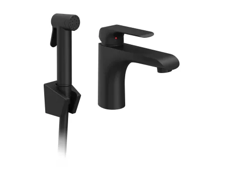Flat álló mosdócsaptelep bidézuhannyal leeresztő nélkül FL 112.20BL, fekete