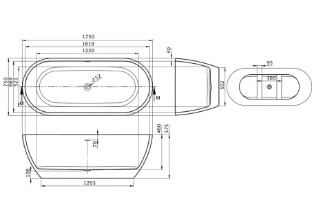 Romantika szabadon álló akril kád 170x75 fehér előlappal