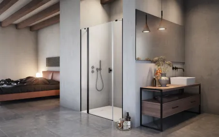 Nes Black DWJS fekete zuhanyajtó 140 átlátszó jobbos