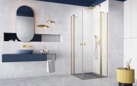 Nes ﻿Brushed Gold KDD II﻿ szögletes szálcsiszolt arany zuhanykabin 100x80 átlátszó