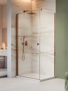 Nes Brushed Copper KDJ I szögletes szálcsiszolt réz zuhanykabin 80x75 átlátszó jobbos