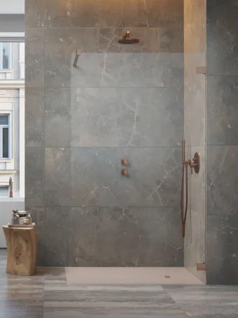 Essenza Pro Brushed Copper Walk-in szálcsiszolt réz zuhanyfal 80 átlátszó