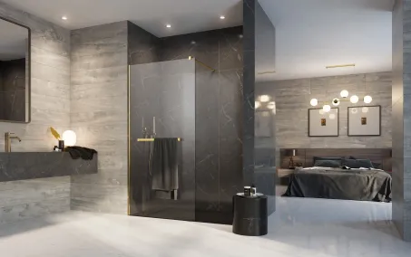 Modo New Gold II Walk-in arany zuhanyfal törölközőtartóval 145 átlátszó