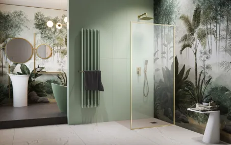 ﻿Modo F SL II Brushed Gold Walk-in szálcsiszolt arany zuhanyfal 85 átlátszó jobbos