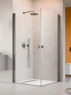 Nes Brushed GunMetal KDD I szögletes szálcsiszolt fegyvermetál zuhanykabin 90x80 átlátszó