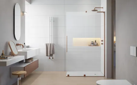 Furo SL Brushed Copper Walk-in szálcsiszolt réz zuhanyfal 80 átlátszó balos