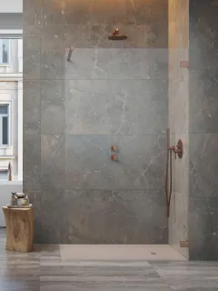 Essenza Pro Brushed Copper Walk-in szálcsiszolt réz zuhanyfal 120 átlátszó