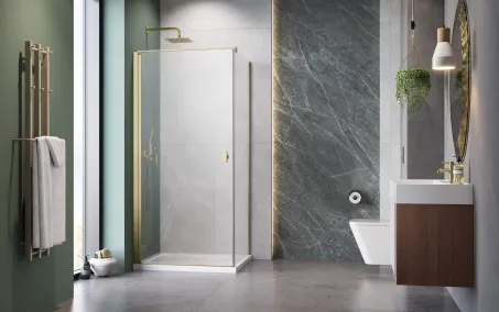 Nes Brushed Gold KDJ I szögletes szálcsiszolt arany zuhanykabin 80x90 átlátszó jobbos