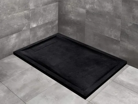 Doris F lapos szögletes fekete zuhanytálca 140x90 fekete, ajándék szifonnal