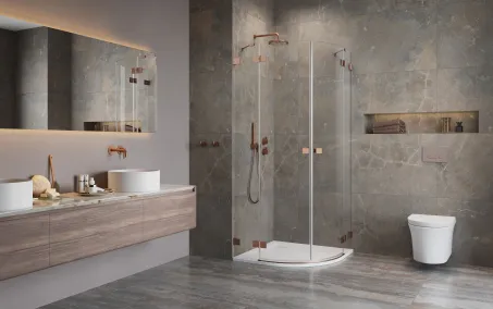 Essenza Pro Brushed Copper PDD íves szálcsiszolt réz zuhanykabin 90x90 átlátszó