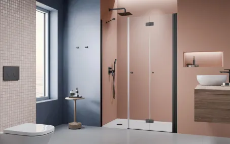 Nes Black DWS B fekete zuhanyajtó 130 átlátszó balos (ajtó 75 cm, fixfal 55 cm)