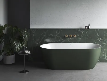 Freedom O Tec 170x77 akrilkád, Grey Green/fehér szabadonálló, fehér/fekete/króm lefolyó